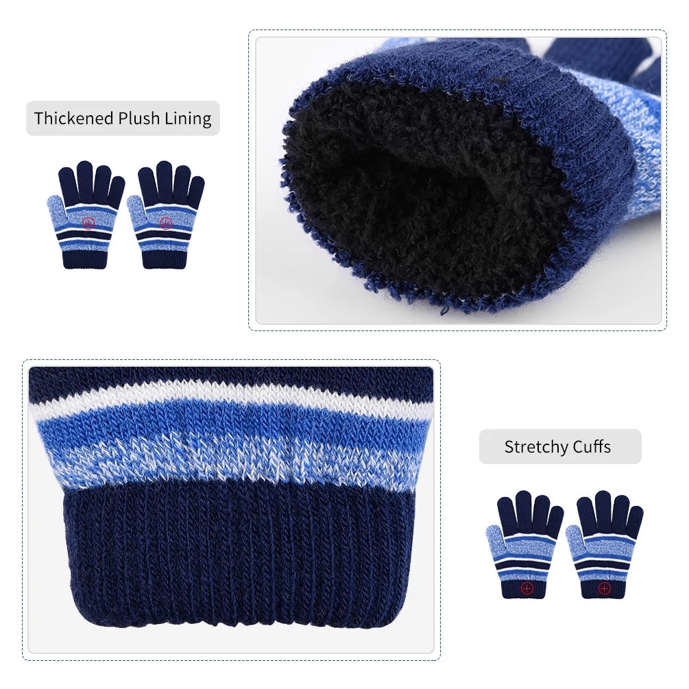 Vbiger 3 Pcs Kids Winter Hat Winter Scarf Winter Gloves Set with Fleece Lining for 3-6 Years Old Grils and Boys, Blue
