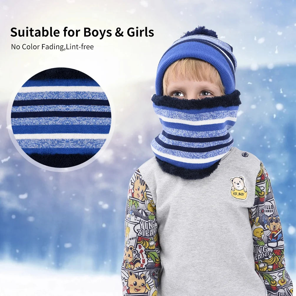 Vbiger 3 Pcs Kids Winter Hat Winter Scarf Winter Gloves Set with Fleece Lining for 3-6 Years Old Grils and Boys, Blue