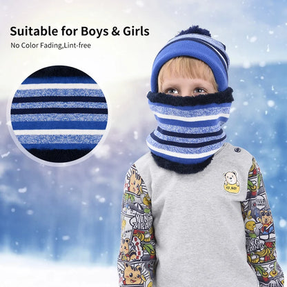 Vbiger 3 Pcs Kids Winter Hat Winter Scarf Winter Gloves Set with Fleece Lining for 3-6 Years Old Grils and Boys, Blue