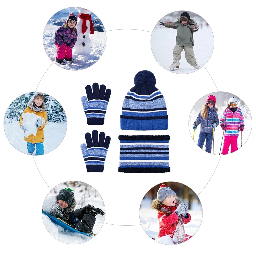 Vbiger 3 Pcs Kids Winter Hat Winter Scarf Winter Gloves Set with Fleece Lining for 3-6 Years Old Grils and Boys, Blue