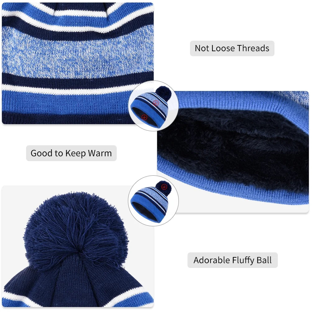 Vbiger 3 Pcs Kids Winter Hat Winter Scarf Winter Gloves Set with Fleece Lining for 3-6 Years Old Grils and Boys, Blue